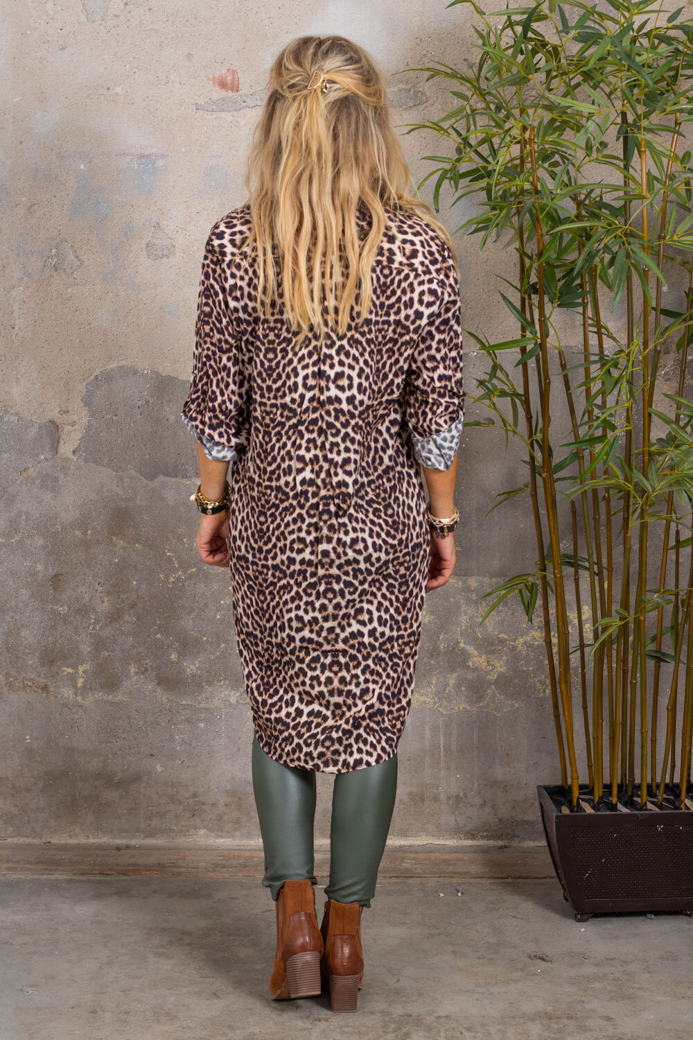 Aurora lang skjorte - Leopard - Brun