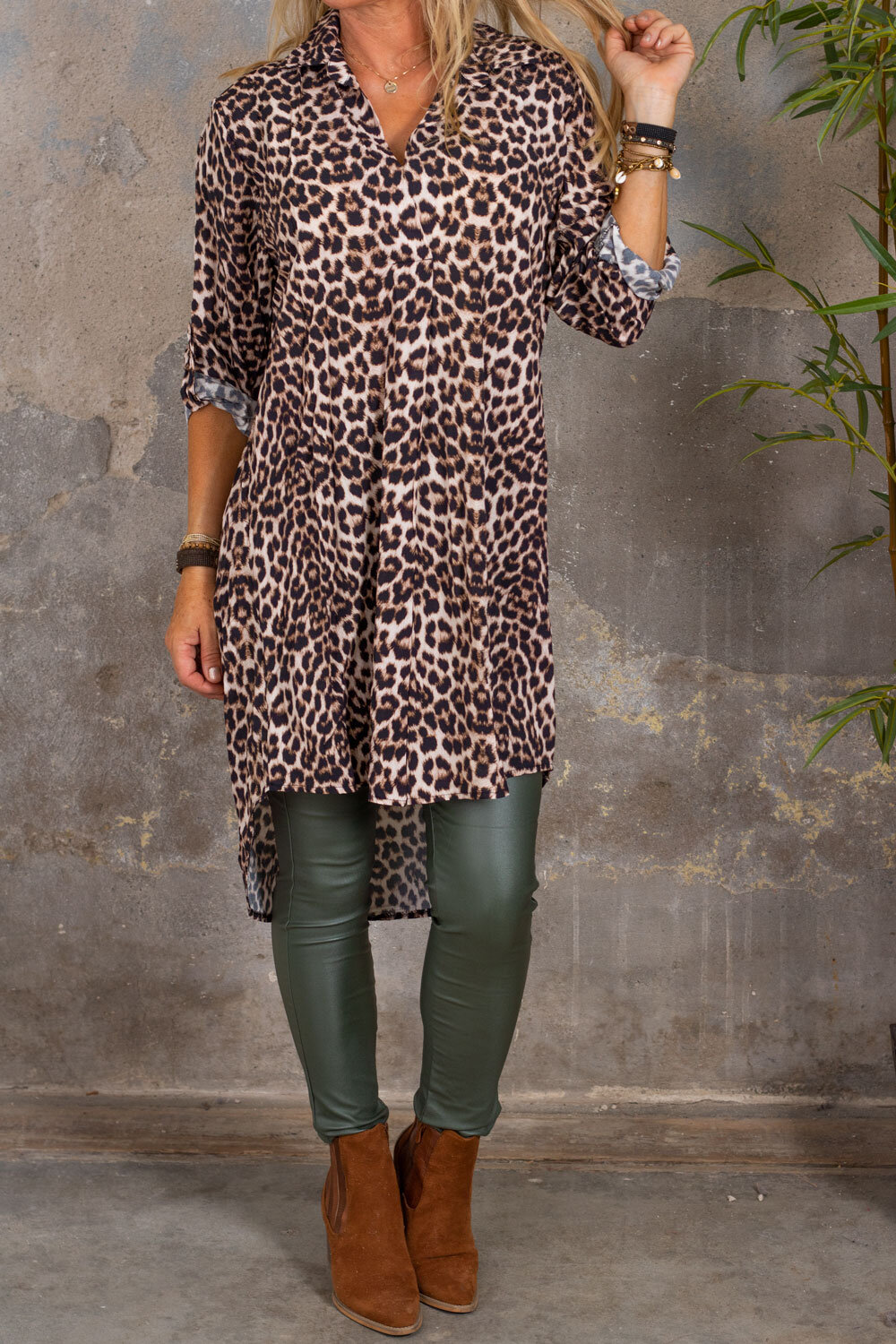 Aurora lang skjorte - Leopard - Brun