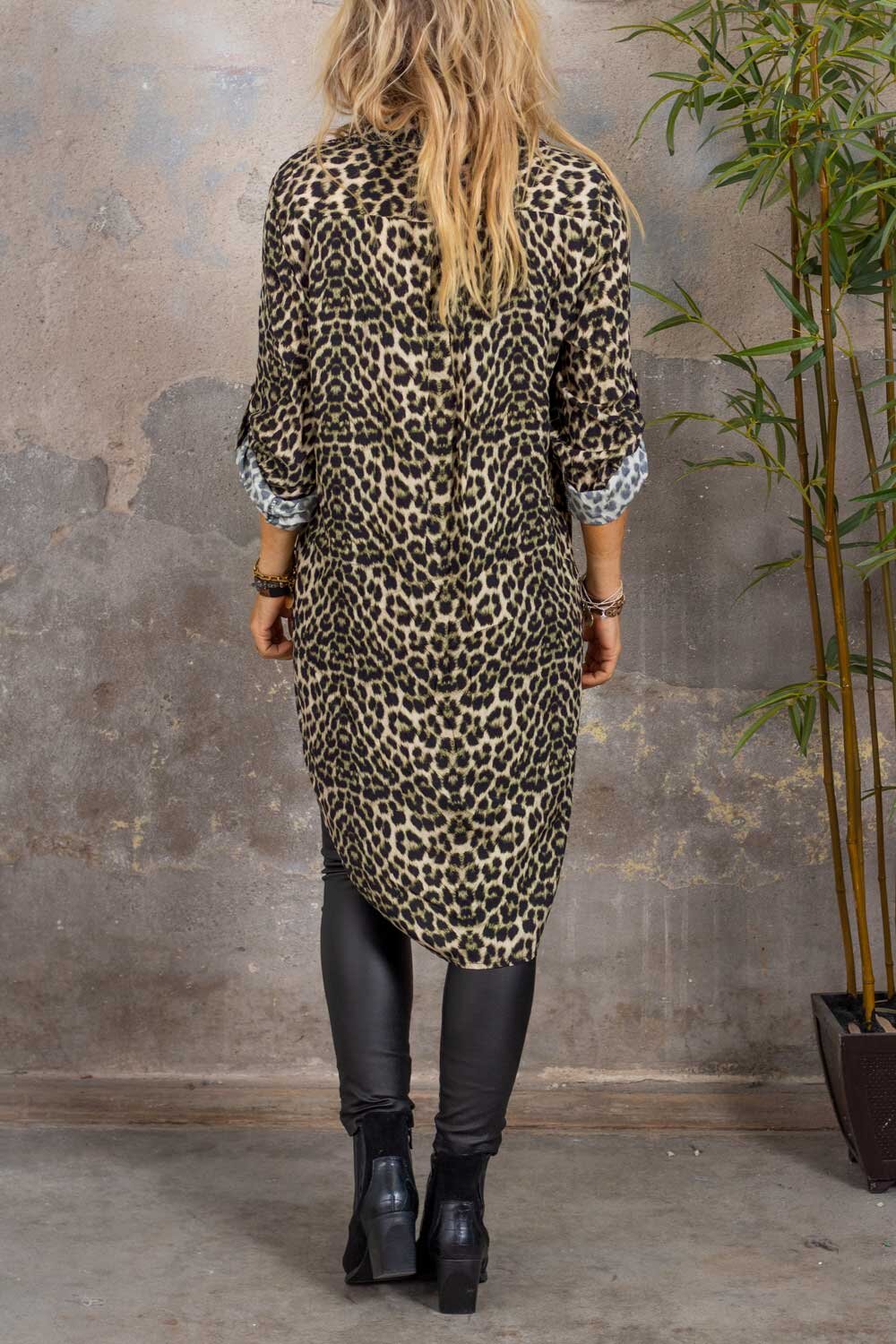 Aurora lang skjorte - Leopard - Khaki