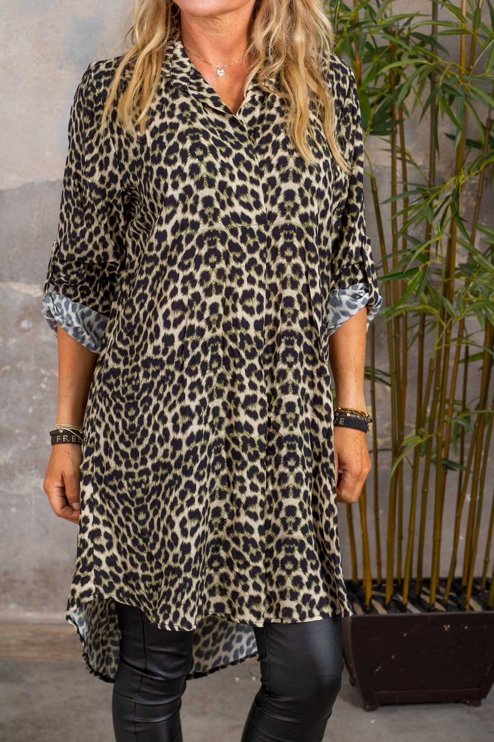 Aurora lang skjorte - Leopard - Khaki