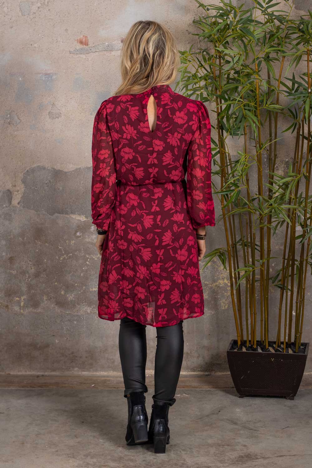 Harper Chiffon-kjole - Floral - Bordeaux