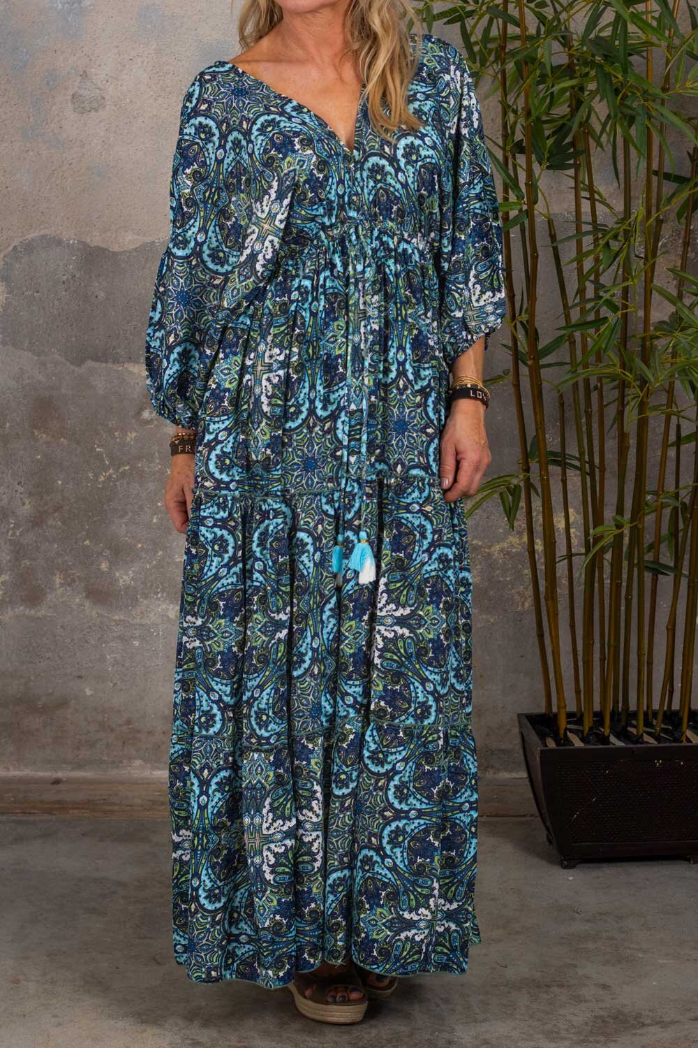 Hedwig Mønstret lang kjole - Blå