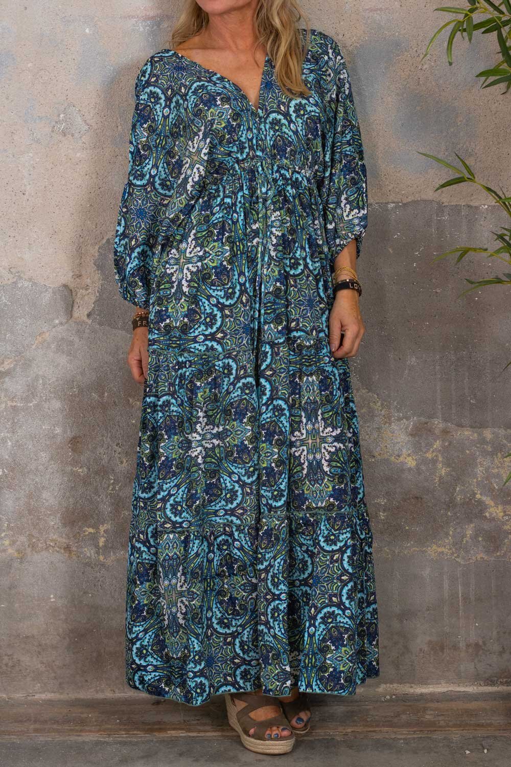 Hedwig Mønstret lang kjole - Blå