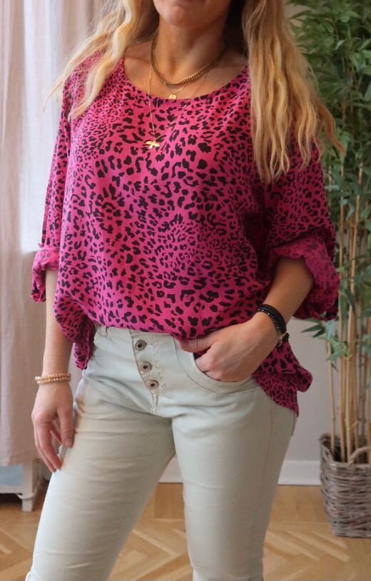 Jennifer bluse - Leopardmønster - Cerise