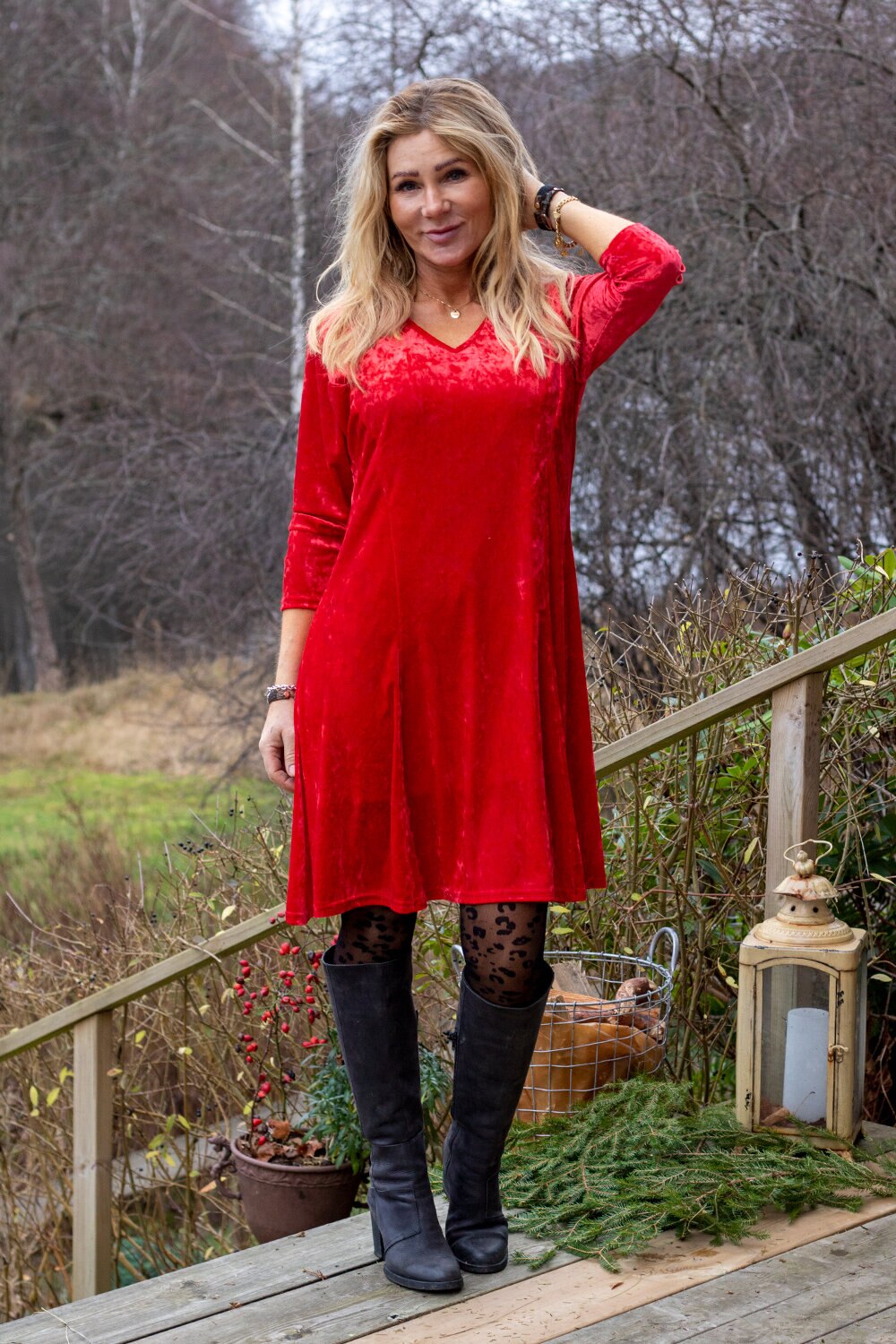 Mary Velvet kjole - Röd