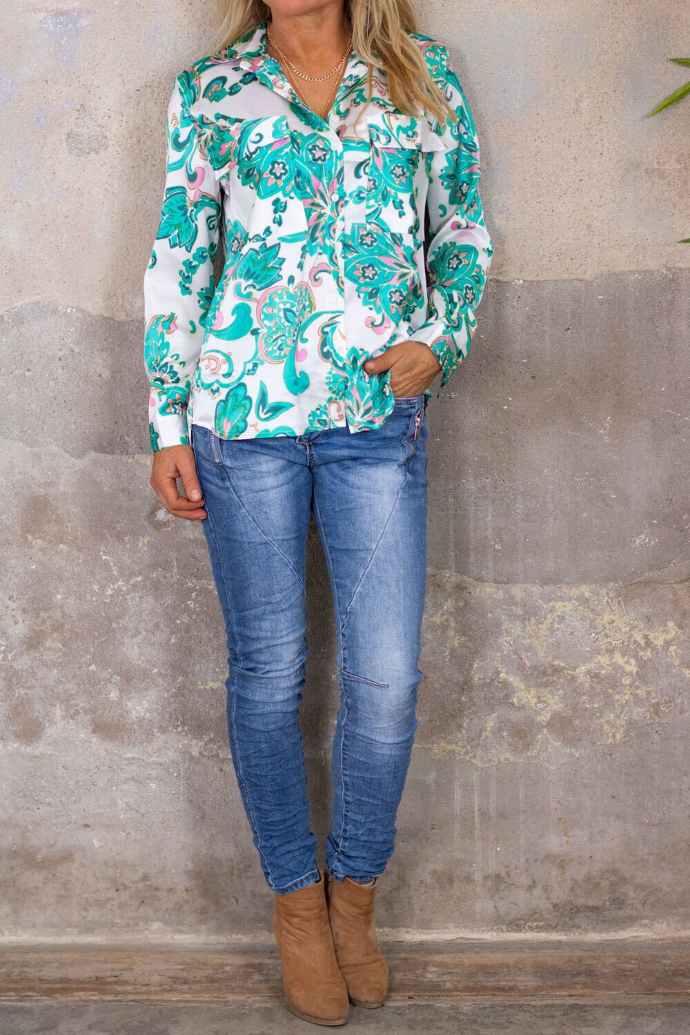 Nikki Paisley mønstret skjorte - Blågrønn