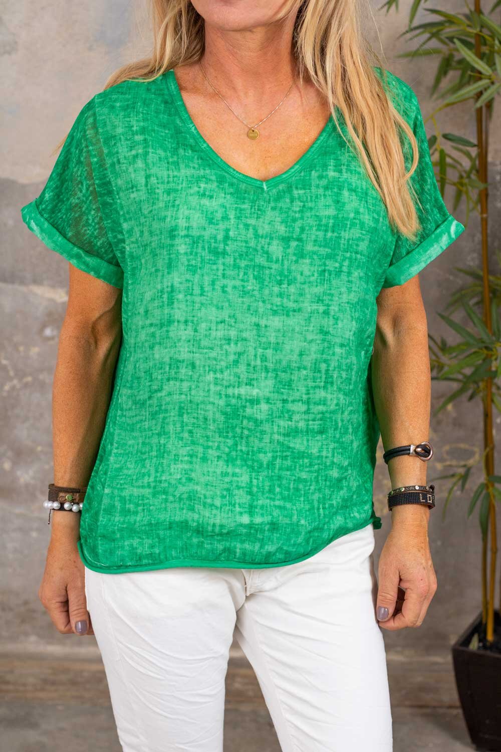 Rita T-skjorte i linstoff - Grøn