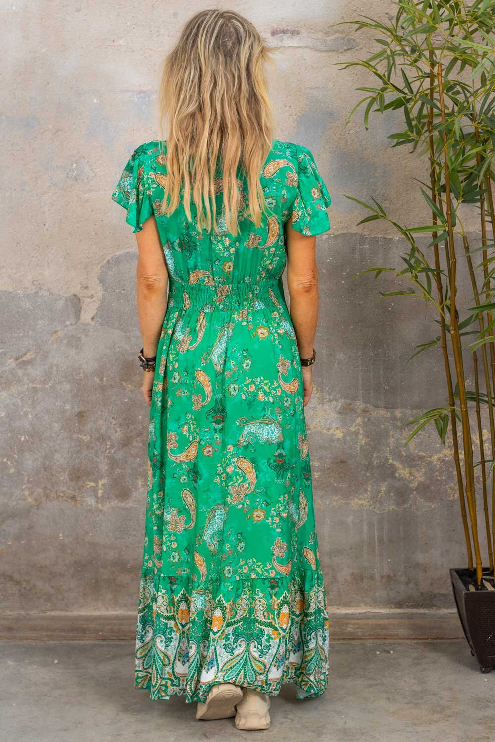 Victoria lang kjole - Mønstret - Smaragd