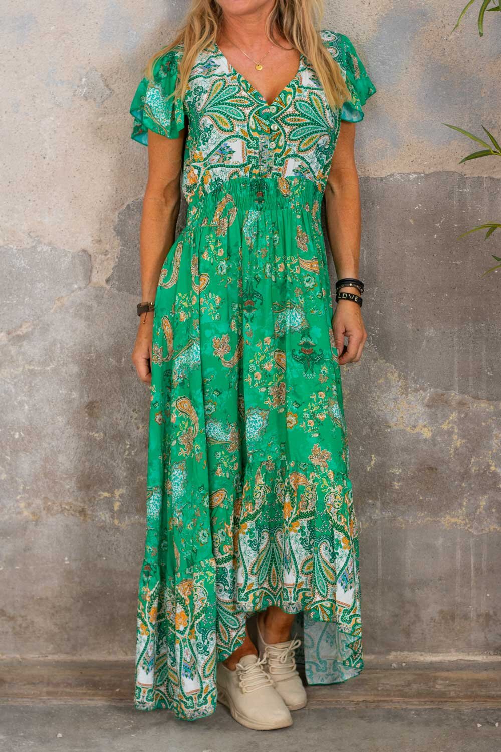 Victoria lang kjole - Mønstret - Smaragd