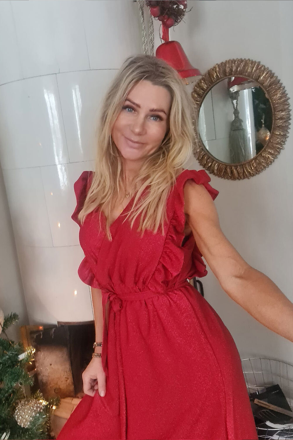 Megan Lang kjole - Glitter - Rød